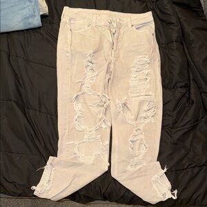 American Eagle Outfitters Ripped White Boyfriend Jeans
